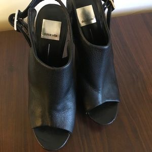 Black Platform Peep Toe W/ Open Back & cut